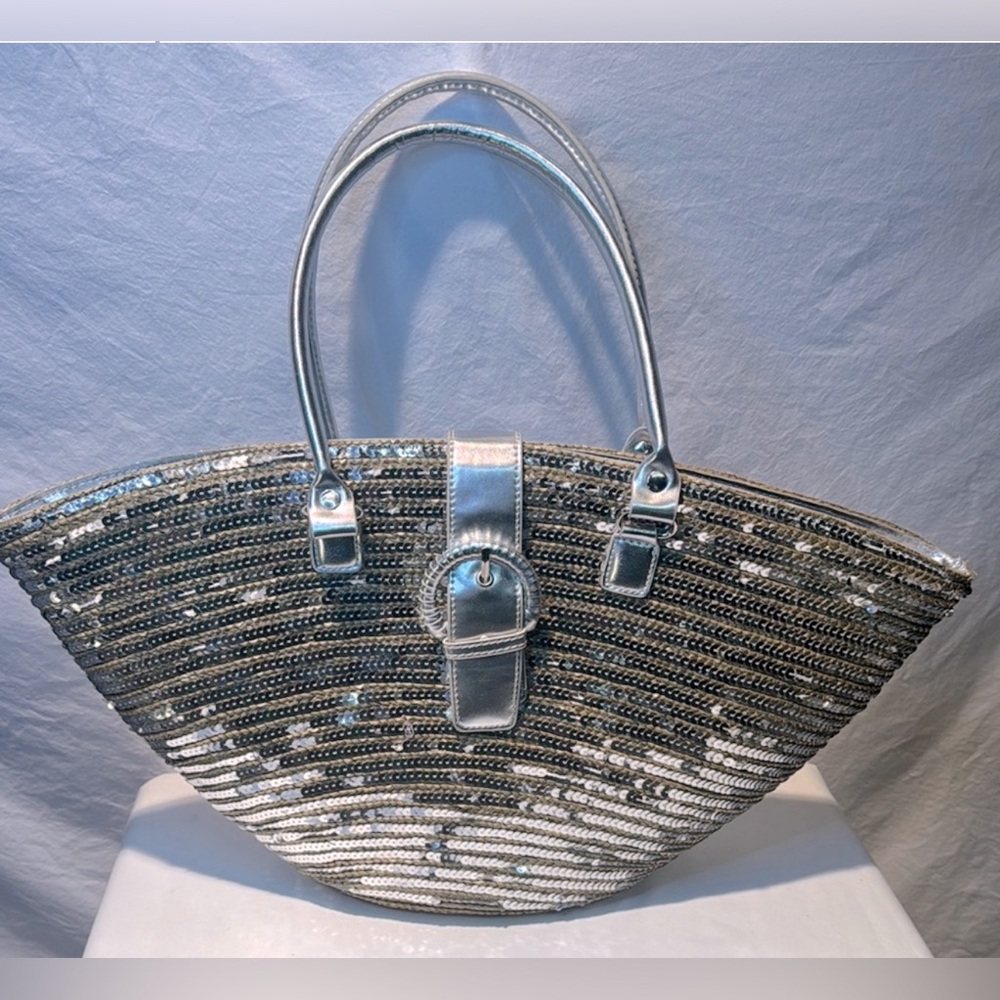 Glamorous Silver and Black Sequin Tote Bag